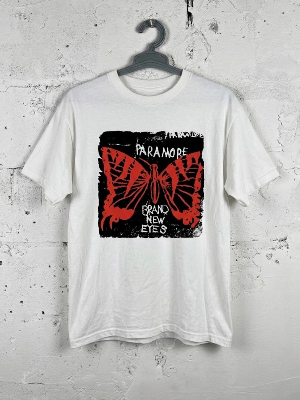 Gildan White Short Sleeve Tee with Red Butterfly Graphic